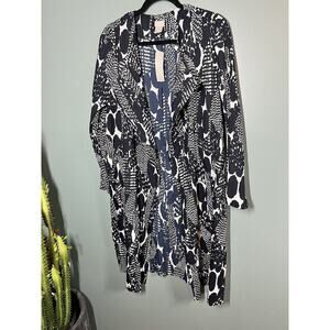 Chicos Travelers Navy & White Textured Crinkle Trench Jacket Sz 2 US 12/14 NWT